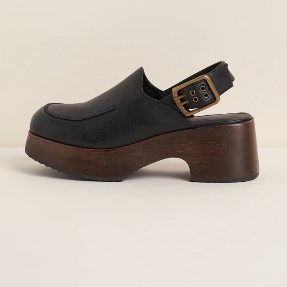 CHARLOTTE STONE Carlos Slingback Chunky Platform Size 10 Black with wood
